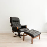 Danish Lounge Chair and Ottoman w/ Brown Leather