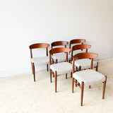 Set of 6 Danish Teak Sculpted Back Dining Chairs w/ New Upholstery