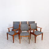 Set of 6 Mid Century Teak Dining Chairs w/ New Upholstery