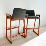 Pair of Danish Teak Barstools w/ New Upholstery