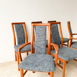 Set of 6 Schou Andersen Dining Chairs w/ New Blue Tweed Upholstery