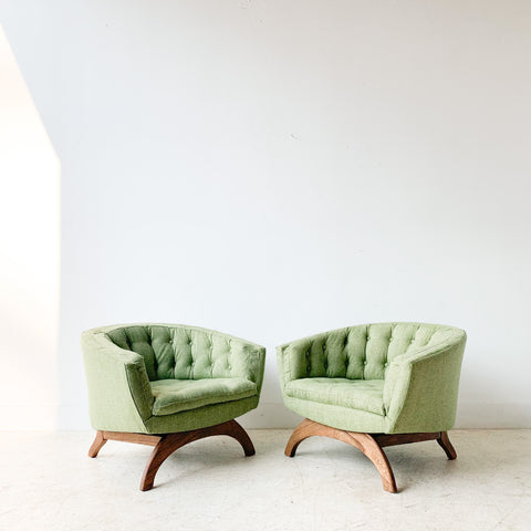 Pair of Vintage Tufted Barrel Lounge Chairs with Sculpted Legs
