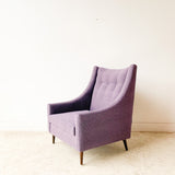 Mid Century High Back Lounge Chair w/ New Purple Upholstery