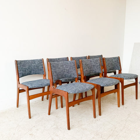 Set of 7 Mid Century Rosewood Dining Chairs - New Upholstery
