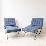 Pair of Barcelona Style Chairs with Ottomans