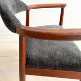 Walnut Occasional Chair w/ New Charcoal Upholstery