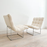 Pair of Milo Baughman Scoop Chairs w/ New Cream Boucle Upholstery