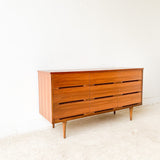 Mid Century Walnut 9 Drawer Dresser on Tapered Legs