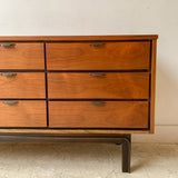 Mid Century Low 9 Drawer Dresser with Metal Drawer Pulls