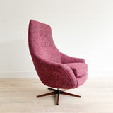 Mid Century High Back Swivel Lounge Chair w/ Purple Tweed Upholstery
