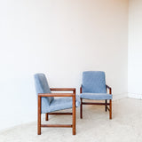 Pair of Mid Century High Back Occasional Chairs w/ New Blue Upholstery