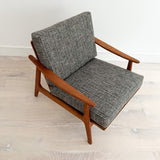 Danish Teak Lounge Chair w/ New Grey Upholstery