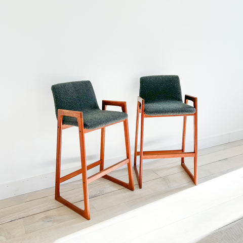 Pair of Danish Teak Barstools w/ New Upholstery