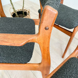 Set of 6 Danish Teak Dining Chairs w/ New Grey Boucle