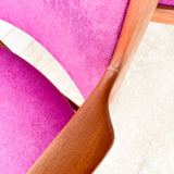 Pair of Teak Occasional Chairs w/ New Fuchsia Upholstery