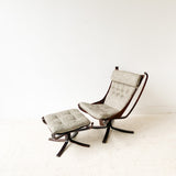 Mid Century Falcon Chair and Ottoman w/ New Upholstery