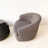 Pair of Vintage Swivel Rockers with New Charcoal Grey Tweed Upholstery