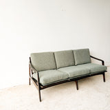 Mid Century Sofa with New Green Tweed Upholstery