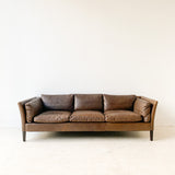 Danish Mid Century Brown Leather Sofa by Mogensen