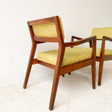 Pair of Walnut Occasional Chairs with New Chartreuse Upholstery