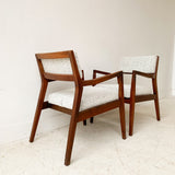 Pair of Walnut Occasional Chairs with New Boucle Upholstery