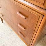 Mid Century Highboy Dresser with Sculpted Drawer Pulls