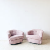 Pair of Vintage Swivel Lounge Chairs with New Pink Upholstery