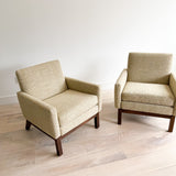 Pair of Mid Century Lounge Chairs w/ New Yellow Tweed Upholstery