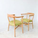 Pair of Sculpted Modern Occasional Chairs w/ New Yellow/Green Tweed Upholstery