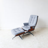 Heywood Wakefield Lounge Chair and Ottoman w/ New Upholstery