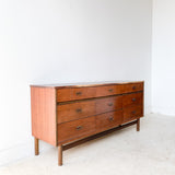 Mid Century 9 Drawer Dresser with New Solid Walnut Top