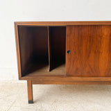 Mid Century Walnut Record Cabinet w/ Sliding Doors