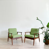 Pair of Mid Century Lounge Chairs - New Bright Green Upholstery