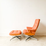 Mid Century Heywood Wakefield Lounge Chair and Ottoman w/ New Orange Upholstery