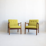 Pair of Mid Century Chartreuse Lounge Chairs