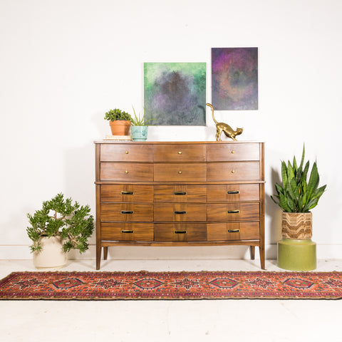 extra long modern dresser MID-CENTURY Modern BURL LONG DRESSER