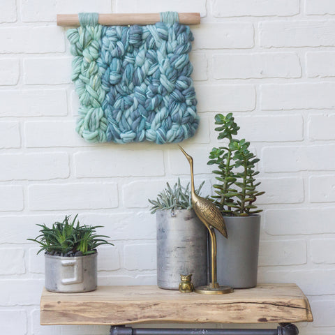 Blue + Green Square Woven Wall Hanging