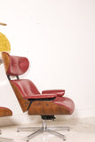 Red Leather Eames Style Lounge Chair and Ottoman