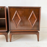 Pair of Mid Century Diamond Front Nightstands