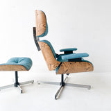 Mid Century Modern Plycraft Lounge Chair and Ottoman with New Teal Upholstery
