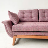 Mid Century Gondola Sofa with New Purple/Pink Upholstery