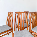 Set of 6 Sculpted Solid Teak Dining Chairs with New Upholstery