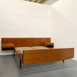 Teak Platform Bed with Floating Nightstands by Ameublement NF