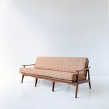 Mid Century Modern Sofa with New Orange/Grey Upholstery