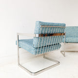 Pair of Mid Century Modern Chrome Lounge Chairs with New Upholstery