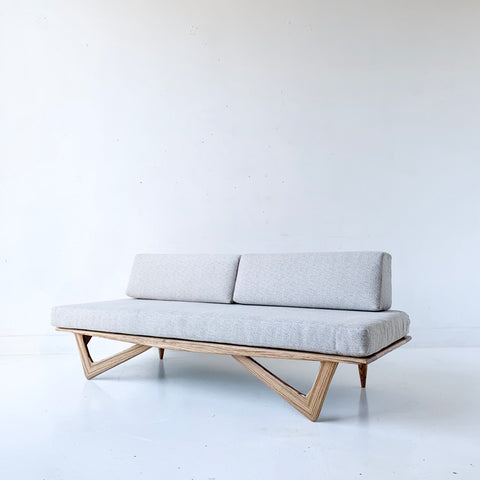 Limited Edition Zebra Wood Platform Sofa with Boomerang Legs