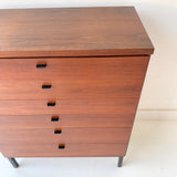 Mid Century Modern Highboy Dresser with Black Metal Pulls