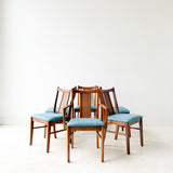 Set of 6 Dining Chairs with New Blue Upholstery