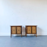 Pair of Cane Front Nightstands