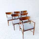 Set of 6 Sculpted Walnut Dining Chairs w/ New Upholstery